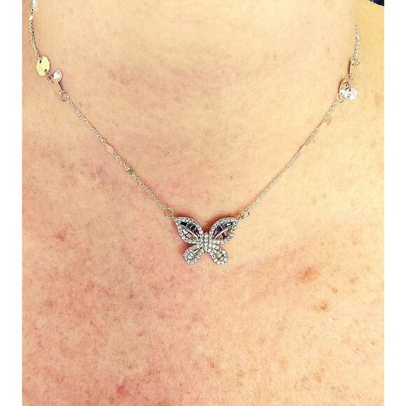 Dainty Butterfly Pendant Multi-color Rainbow CZ Adjustable Silver Chain Sparkly - Picture 4 of 9